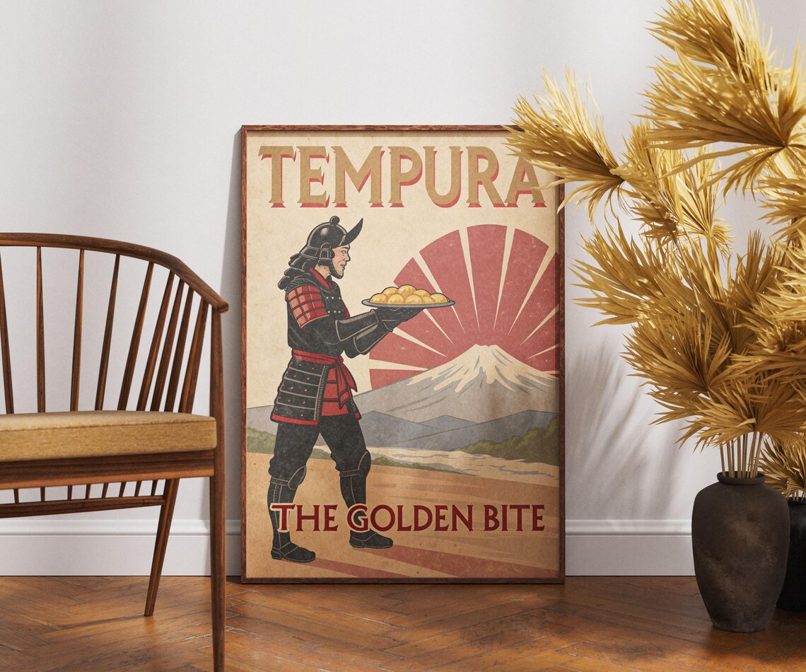 Tempura Samurai The Golden Bite Mount Fuji Rising Sun Japanese Poster