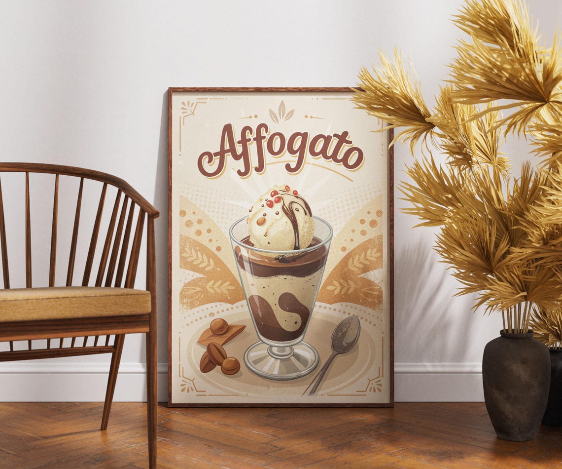 Vintage Affogato Poster Espresso Ice Cream Dessert Retro Cafe Art