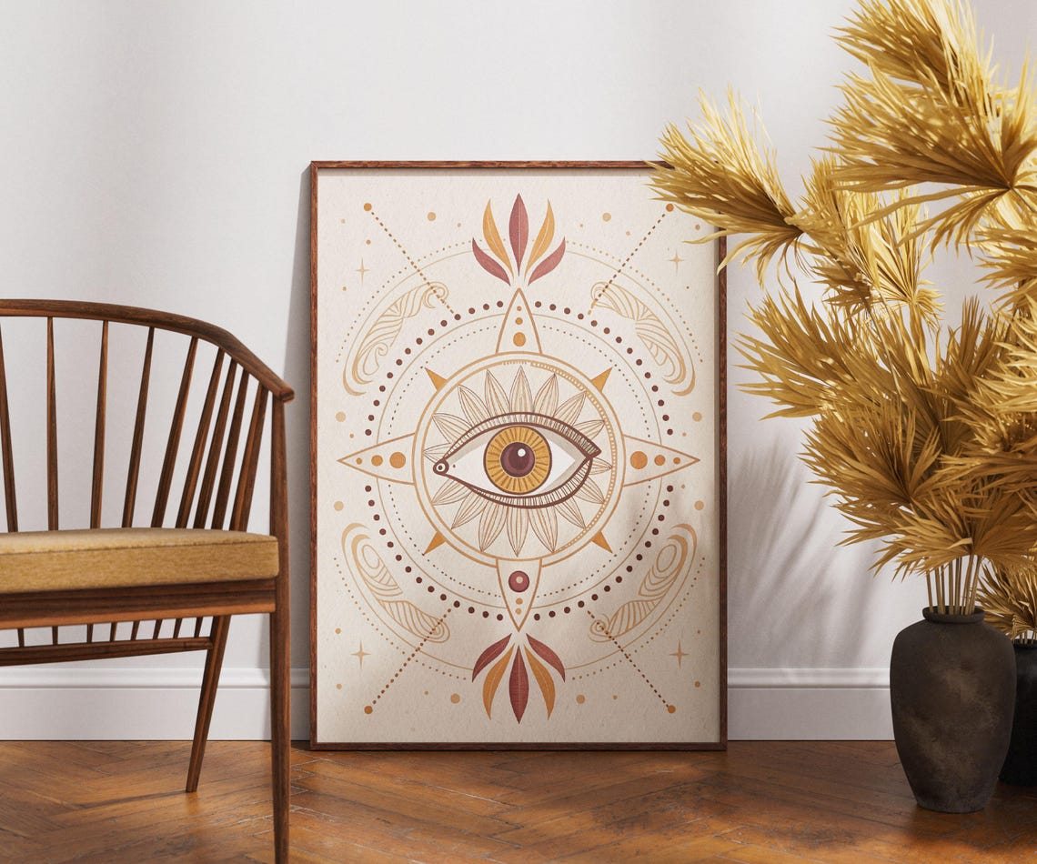 All Seeing Eye Sacred Geometry Compass Boho Spiritual Art Poster