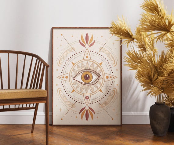 Mystical All Seeing Eye Wall Art Boho Spiritual Print Esoteric Compass Poster Third Symbol Decor Magical Vision Artwork