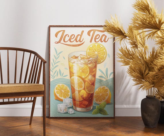 Vintage Iced Tea Poster Retro Beverage Wall Art Classic Drink Decor Rustic Kitchen Artwork Nostalgic Print Summer