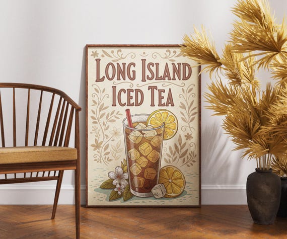 Vintage Long Island Iced Tea Poster Retro Cocktail Wall Art Classic Bar Decor Rustic Beverage Artwork Nostalgic Drink Print Home