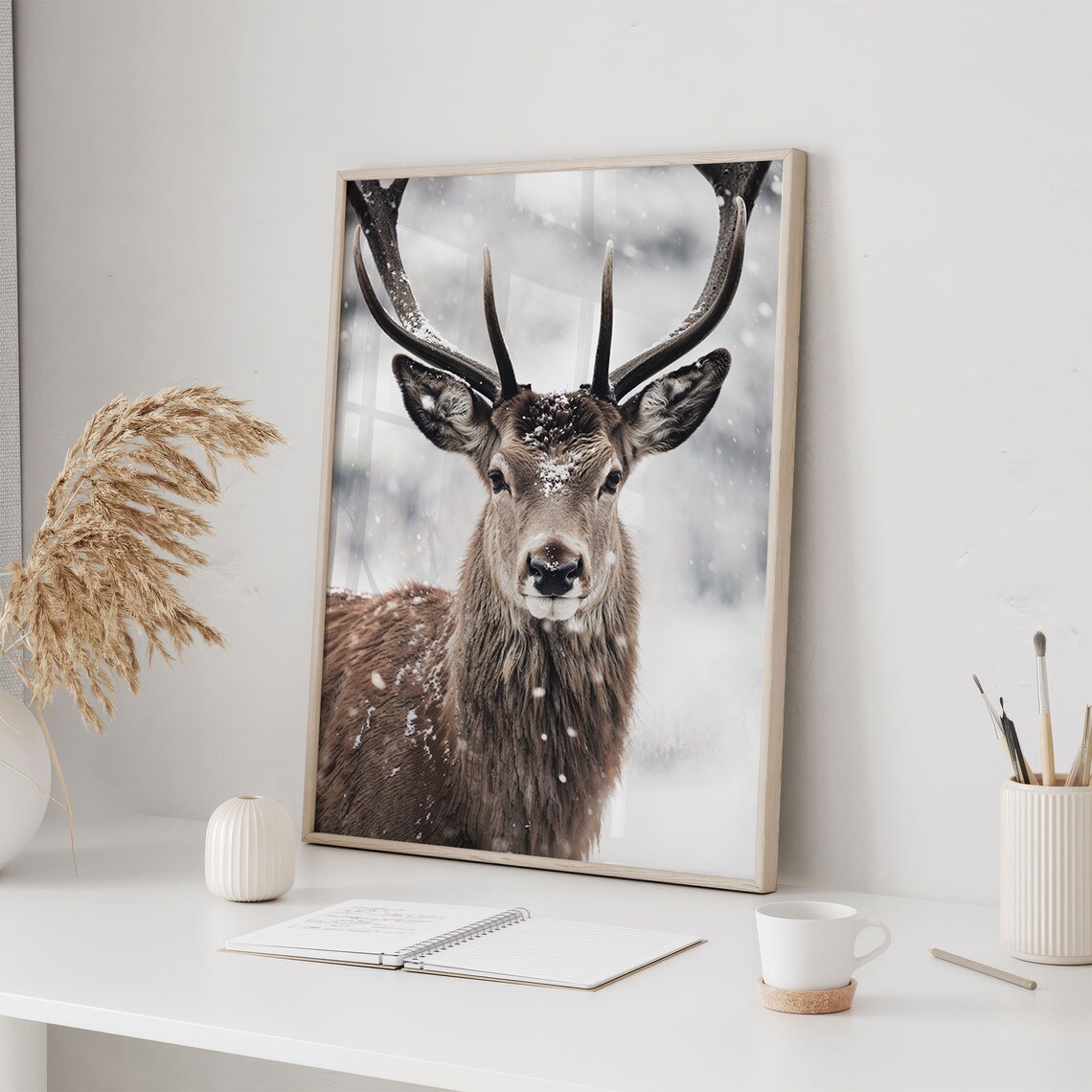 Deer In Winter Poster, Winter Nature Photography - Image 3