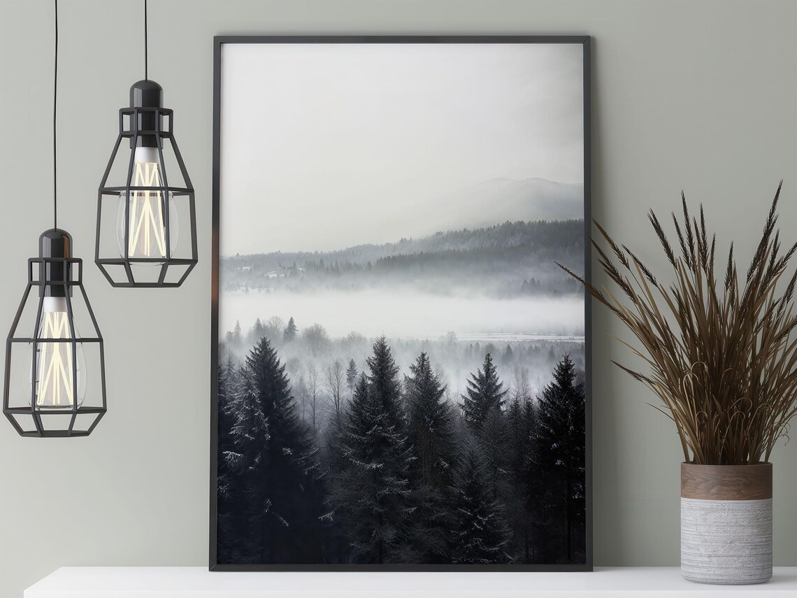Mystical Winter Forest Snowy Pines Foggy Mountain Photo Poster - Image 3