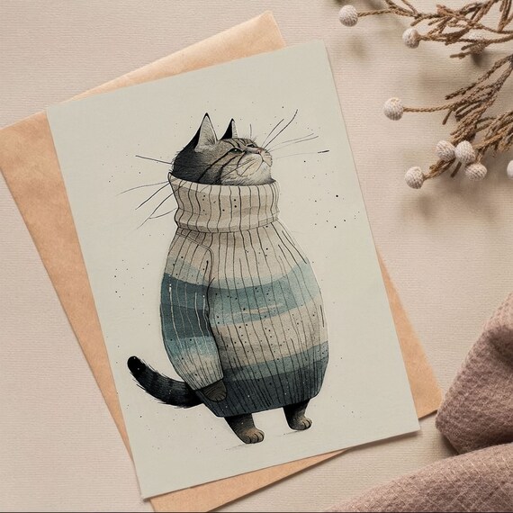 Cat In Sweater Poster Cute Illustration In Vintage Comic Style Great Gift For Cat Lovers Perfect For Childrens Room