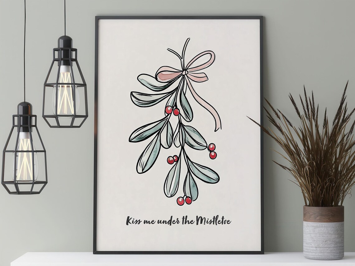 Mistletoe Romantic Christmas Poster, Scandi Style - Image 3