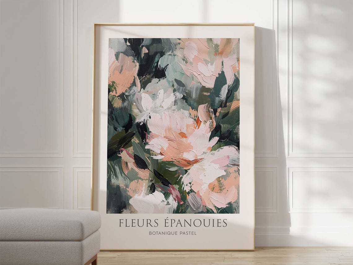 Elegant Fleurs Epanouies Botanique Pastel Abstract Floral Art Print