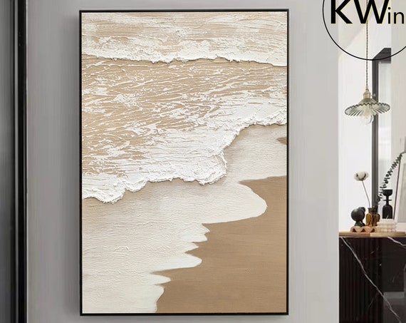 Original Brown And White Textured Wall Art 3d Minimalist White Texture Painting Brown Beige Abstract Painting Modern Home Wall Decor