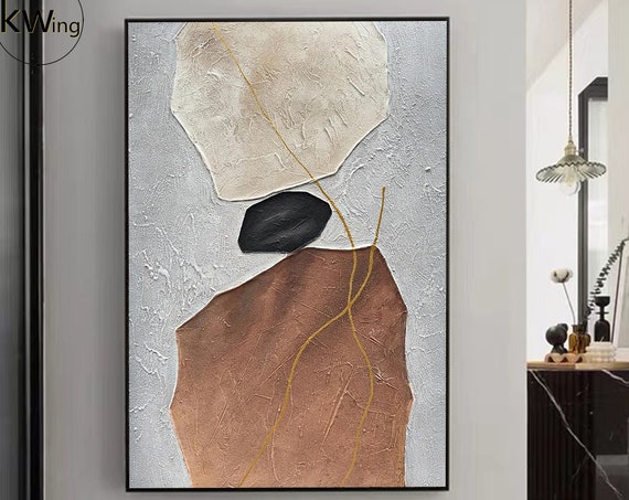 Large Brown And Beige Stone Texture Painting Brown And Gray Minimalist Abstract Painting Wabi Sabi Wall Art Modern Neutral Wall Decor