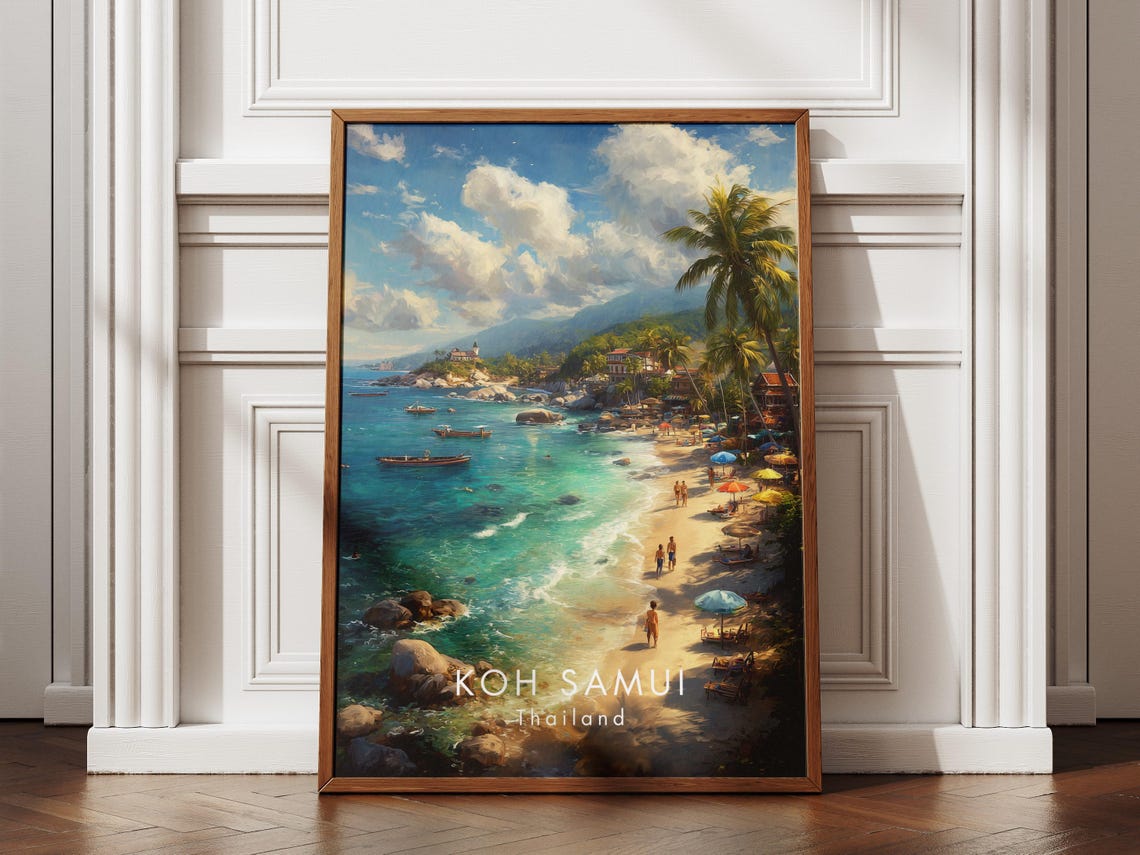 Koh Samui Thailand Tropical Beach Longtail Boat Scene Poster