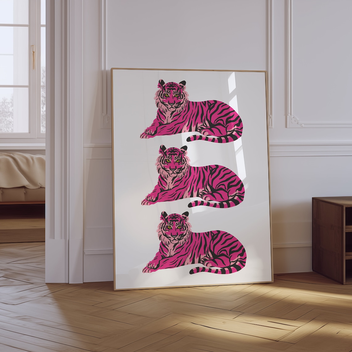 Hot Pink Triple Tiger Repeating Trendy Girly Aesthetic Poster