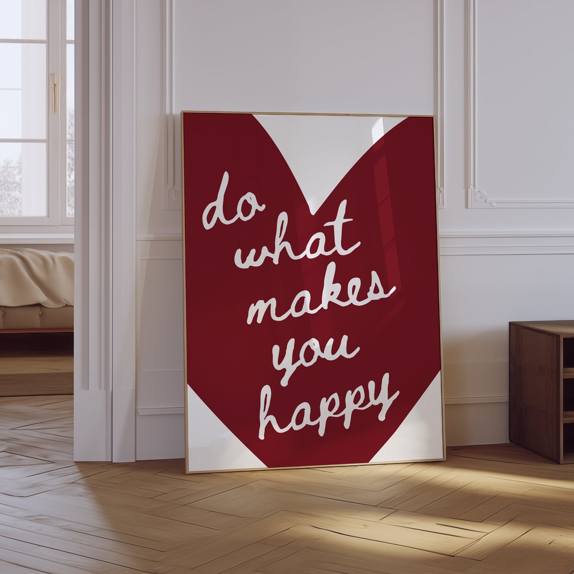 Do What Makes You Happy Bold Red Heart Typography Quote Wall Art