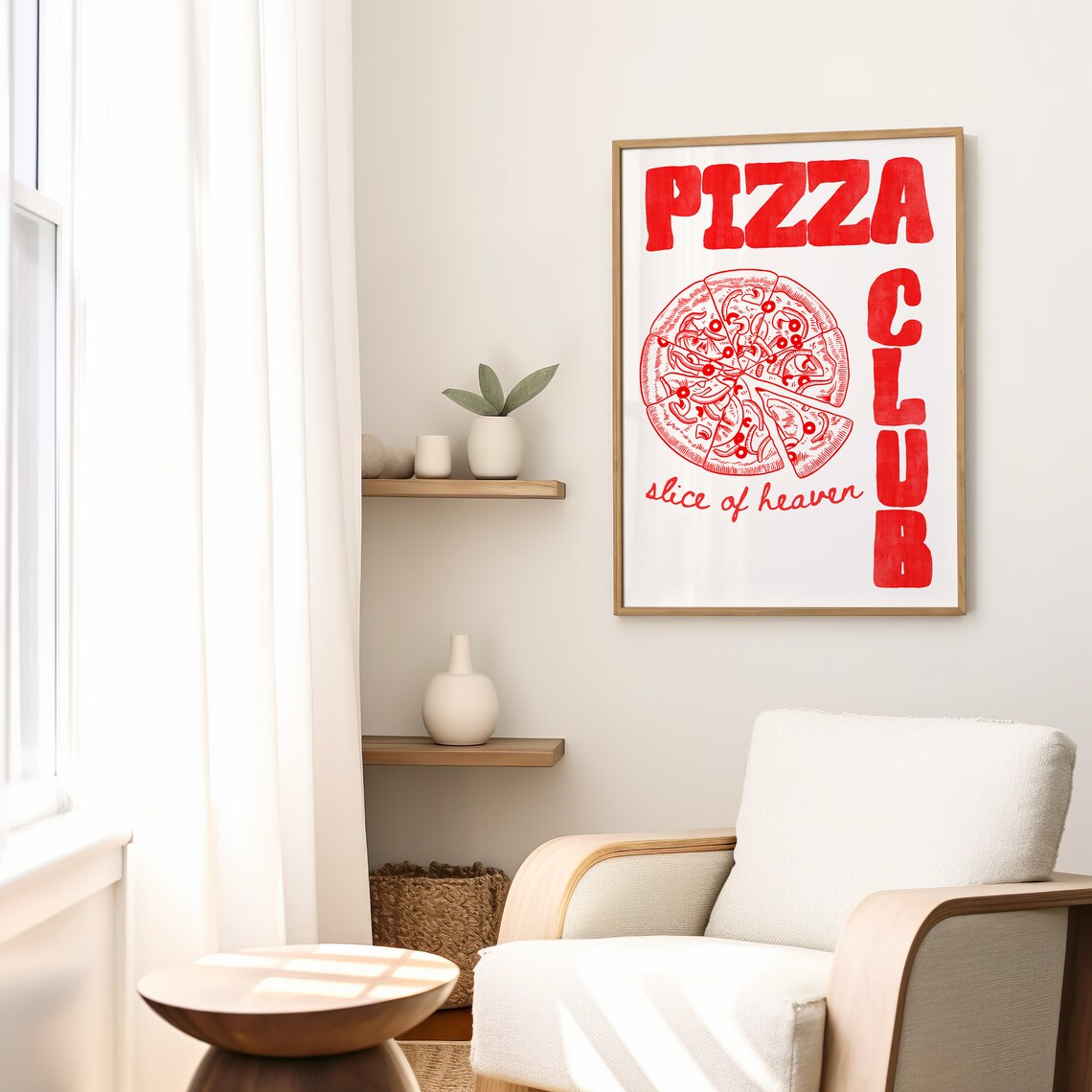 Pizza Club Slice of Heaven Red Retro Pizza Lover Kitchen Wall Poster - Image 2