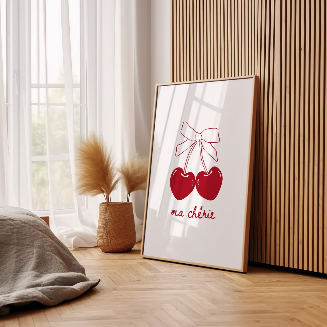Ma Cherie Red Cherry Bow French Script Trendy Kitchen Fruit Poster - Image 3