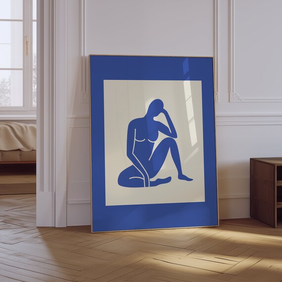 Matisse Style Blue Nude Woman Cut Paper Abstract Figurative Art Poster