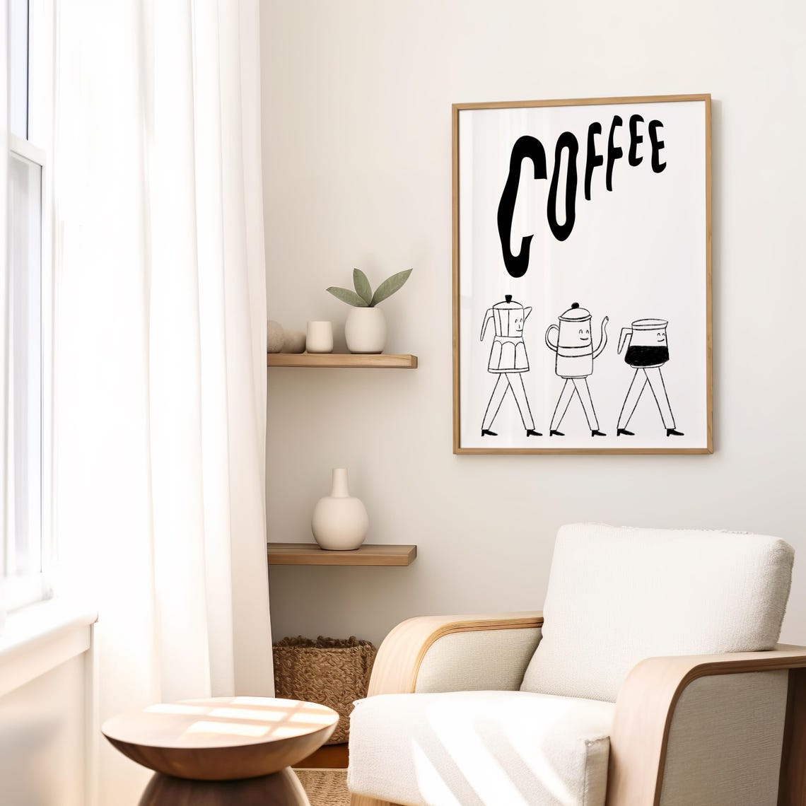 Coffee Walking Coffee Pots Black Line Art Kitchen Poster For Her - Image 3