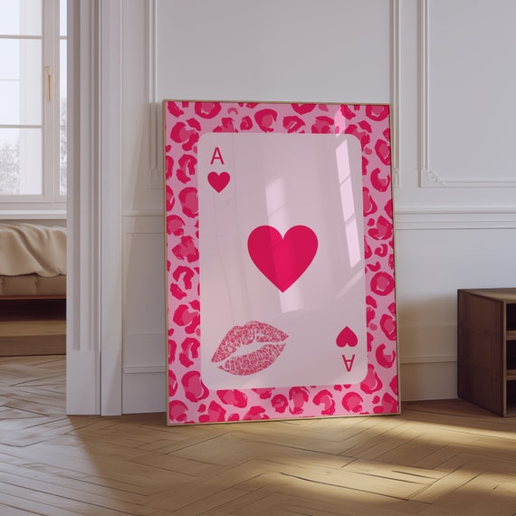 Trendy Ace Of Hearts Print Preppy Aesthetic Dorm Decor Pink Girly Wall Art Trendy Retro Maximalist Dopamine Decor Leopard Wall Art