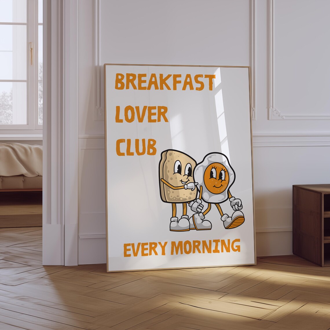 Breakfast Lover Club Every Morning Retro Toast Egg Mascot Poster