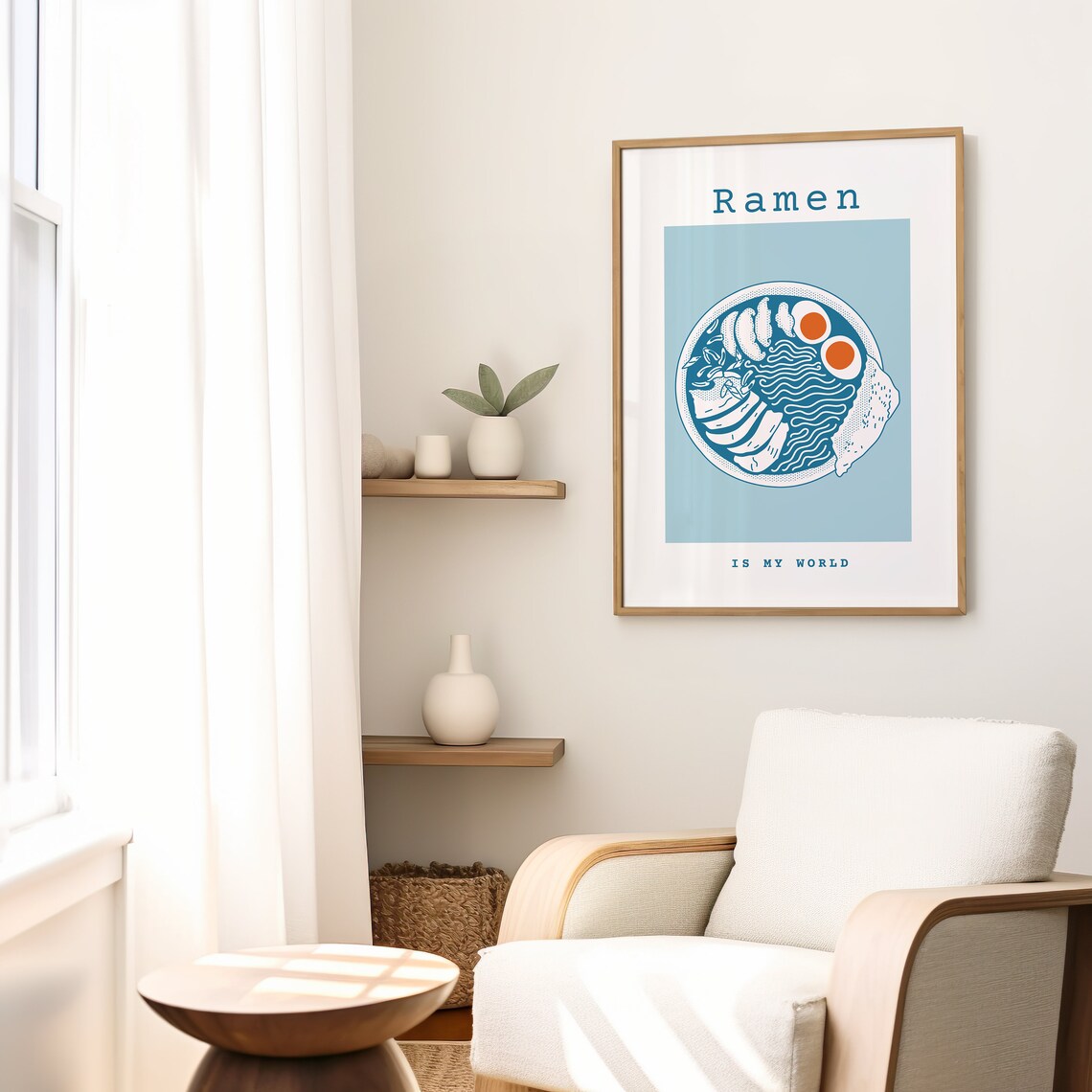 Ramen Is My World Retro Noodle Bowl Blue Illustrated Food Poster - Image 2