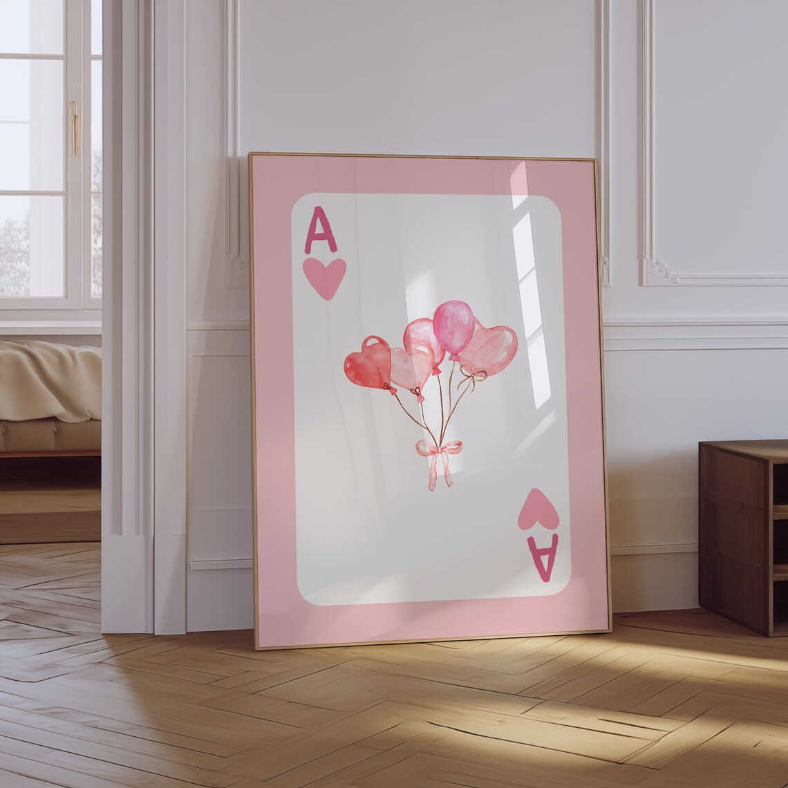 Pink Heart Balloons Ace Playing Card Coquette Girly Art Poster