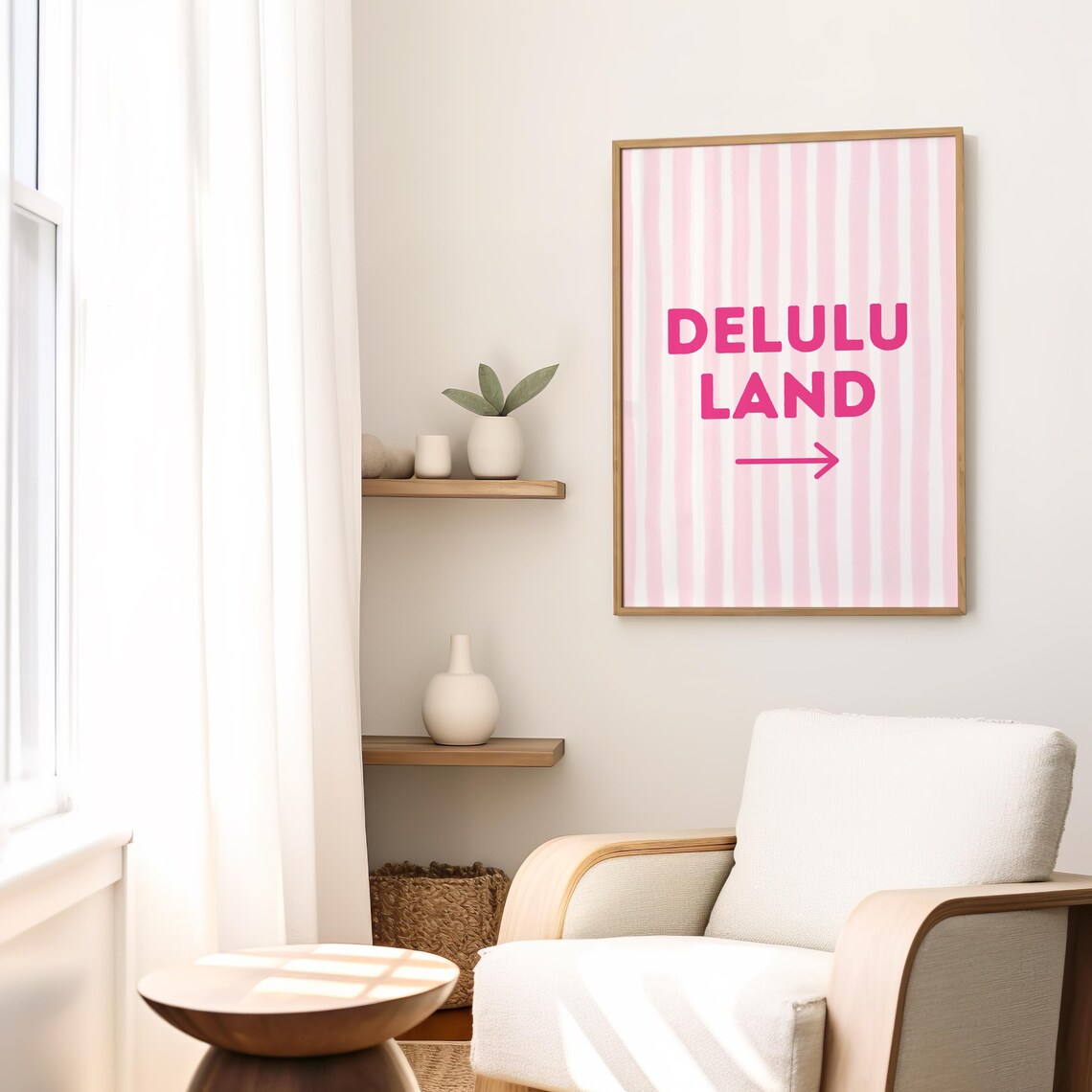Delulu Land Arrow Hot Pink Striped Preppy Aesthetic Trendy Wall Art - Image 2