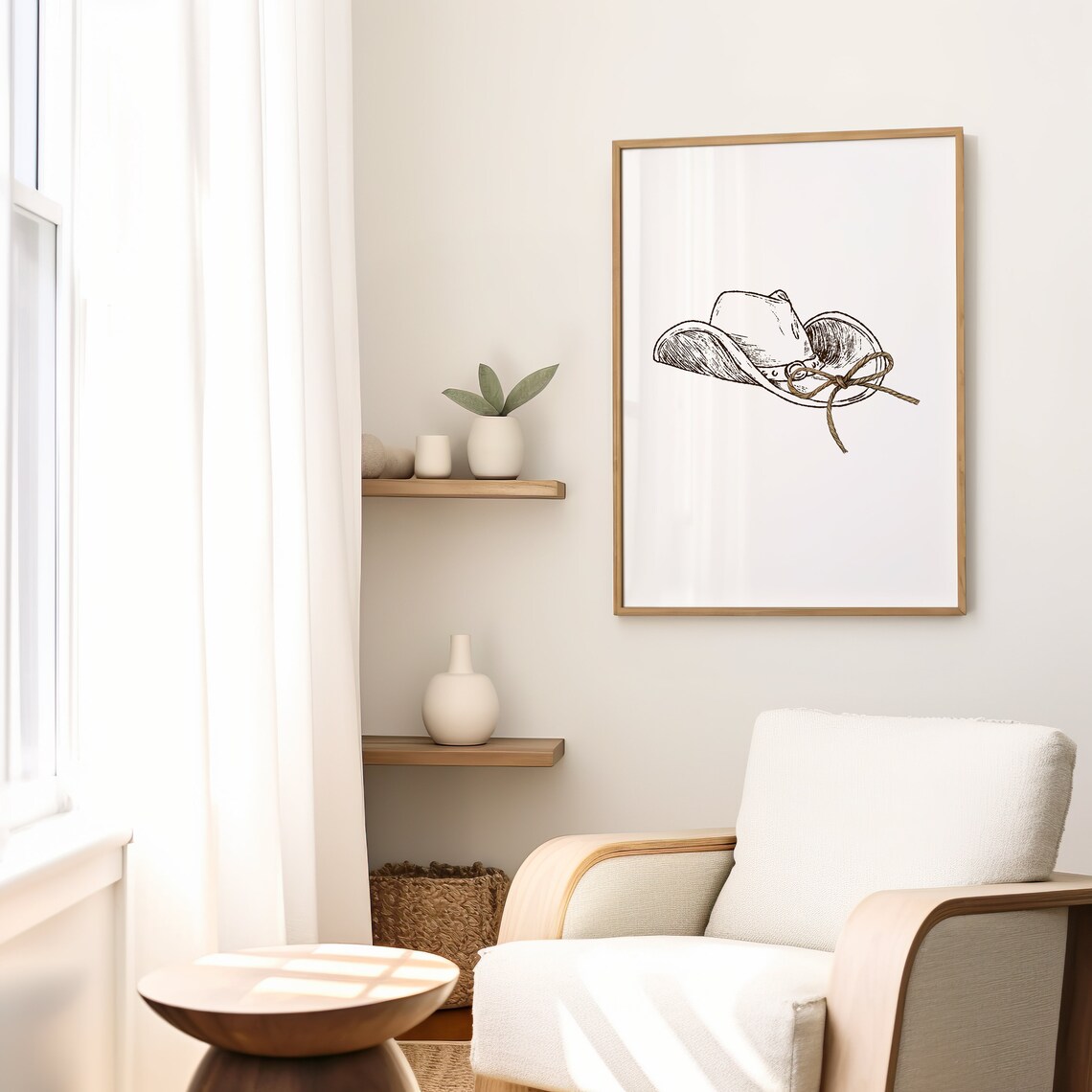 Western Cowboy Hat Sketch with Rope Bow Minimalist Country Poster - Image 2