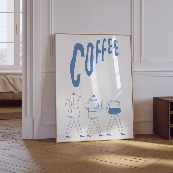 Coffee Print Espresso Print Funny Coffee Print Trendy Retro Blue Kitchen Poster Neutral Coffee Poster The Coffee Club Print