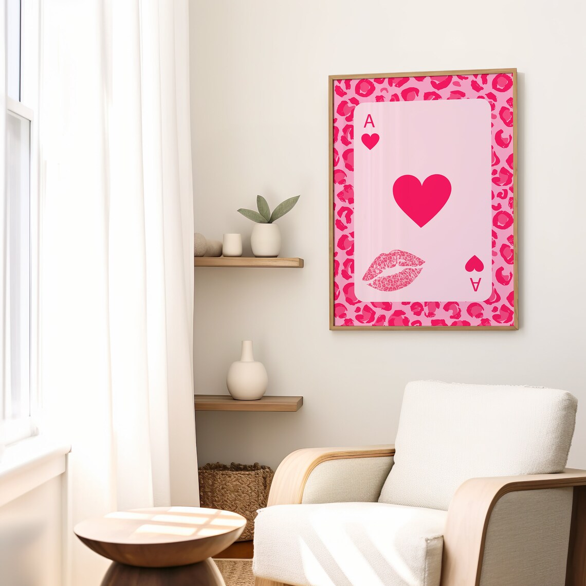 Hot Pink Leopard Ace of Hearts Kiss Mark Trendy Fashion Poster - Image 2