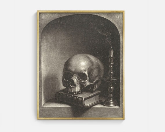 Skull Still Life No. 1, Halloween Dark Academia Art Print