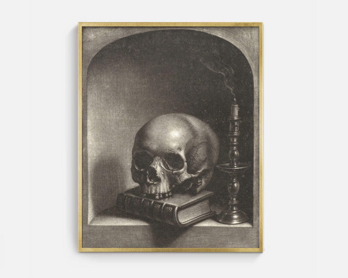 Skull Still Life No. 1, Halloween Dark Academia Art Print