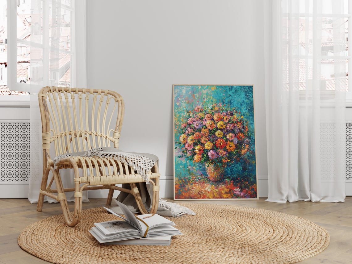 Chrysanthemum Painting, Pointillist Vintage Impressionist - Image 4