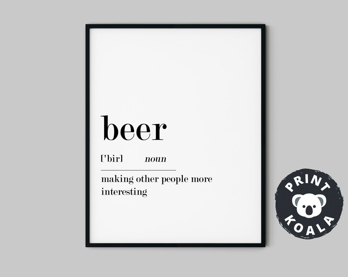 Beer Funny Dictionary Definition Print Man Cave Bar Humor Wall Decor