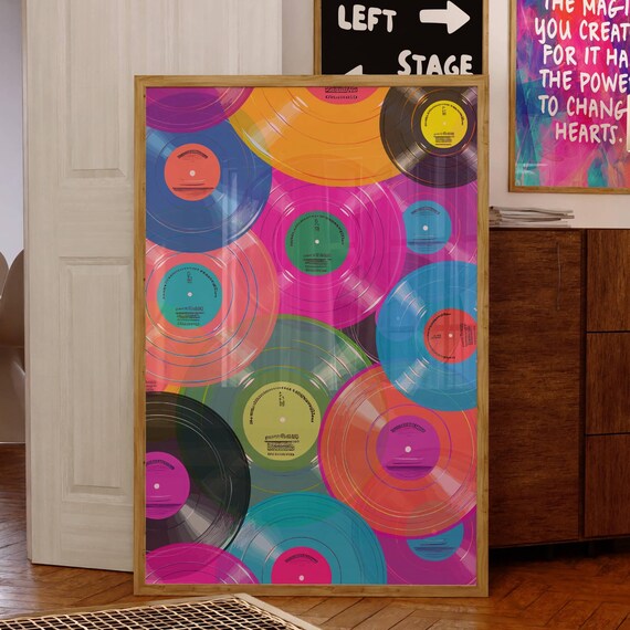 Preppy Vinyl Record Poster, Retro Music Lover Art Print