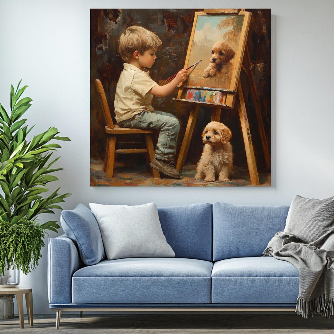 Boy And Puppy, Kids Room Decor Art Print - Image 2