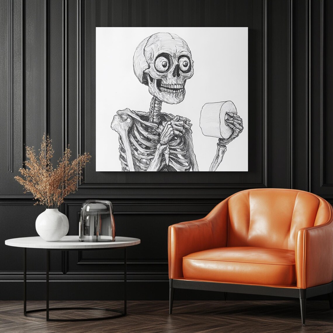 Skeleton Holding Toilet Paper, Funny Bathroom Decor - Image 3