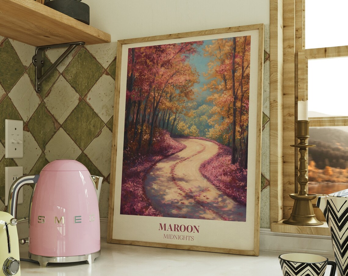 Maroon Print Music Wall Art, Midnights Autumn
