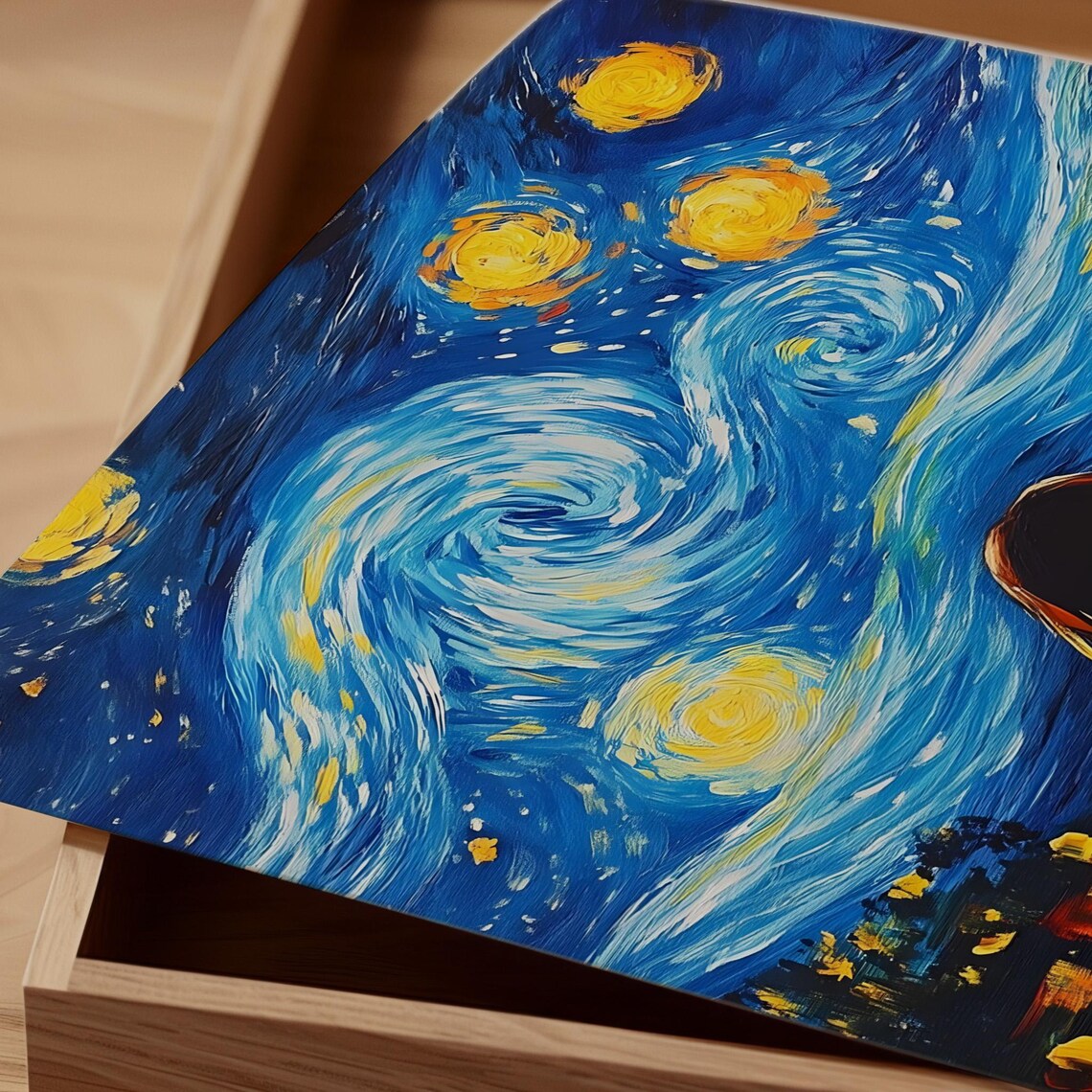 Van Gogh Style Woman Silhouette Gazing at the Starry Night Poster - Image 2