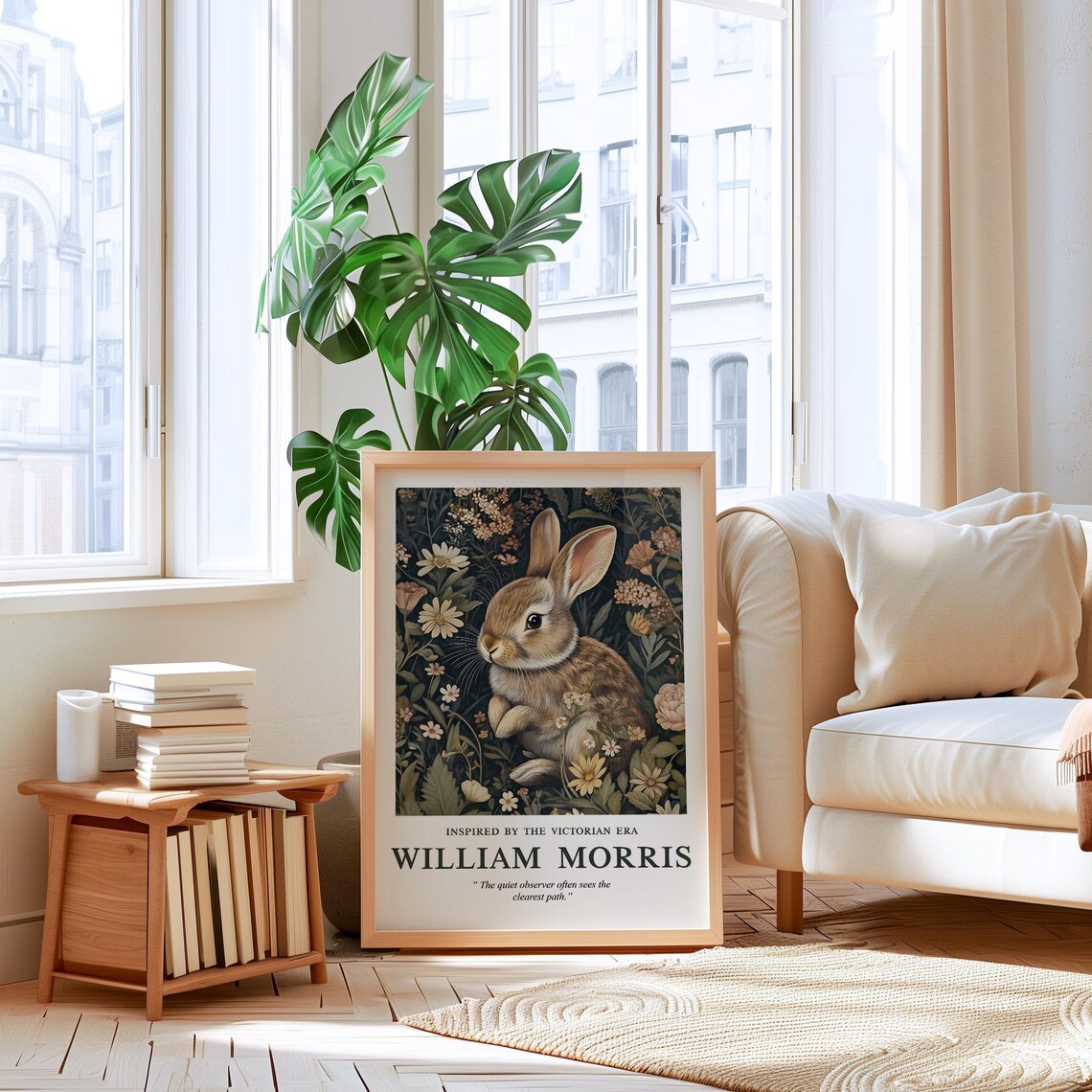 William Morris Inspired Rabbit, Victorian Botanical Art Print - Image 4