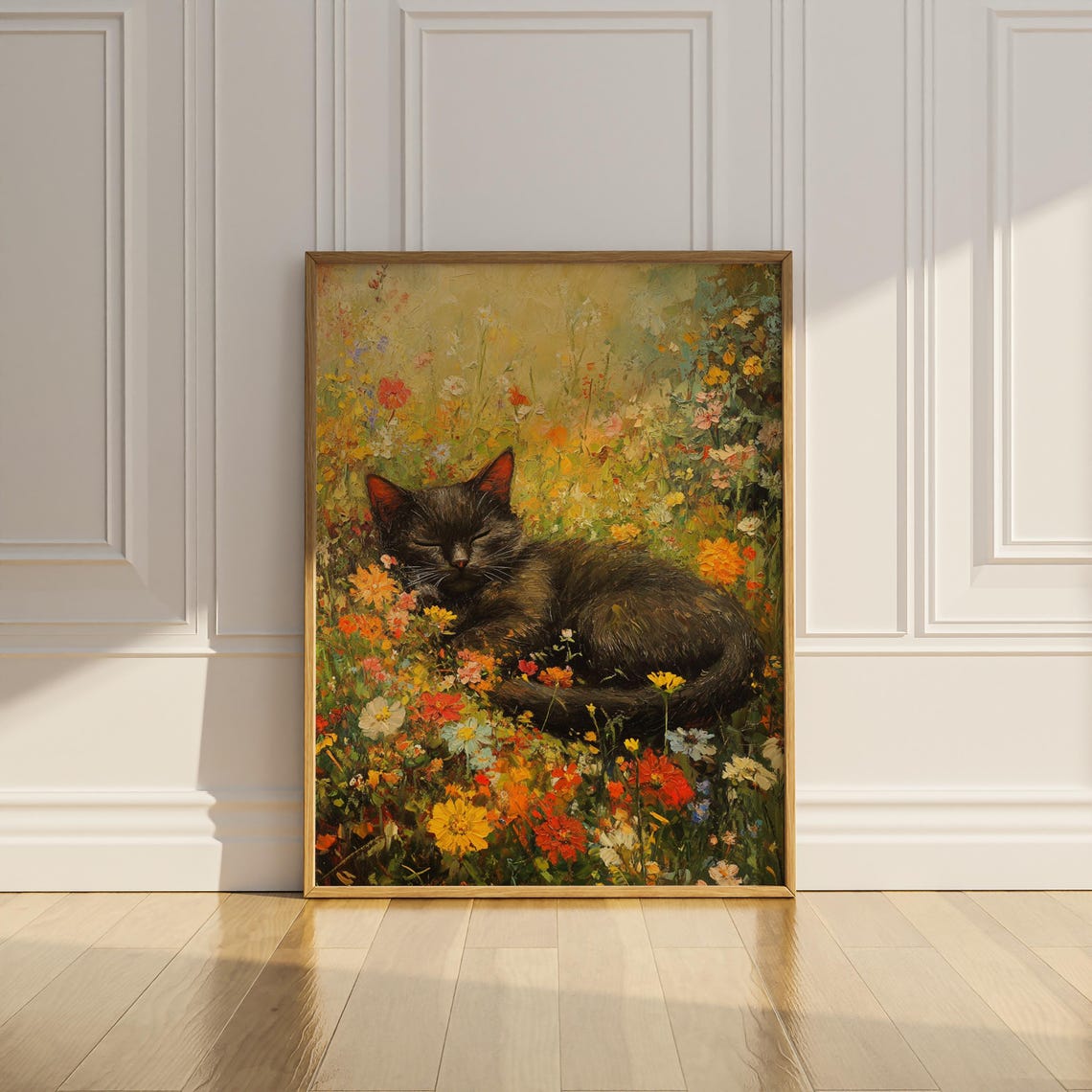 Black Cat Sleeping In A Field Of Wildflowers Poster Print Vintage Flowers Floral Wall Art Artful Trendy Modern Cat Lover Gifts Matte Poster - Image 2