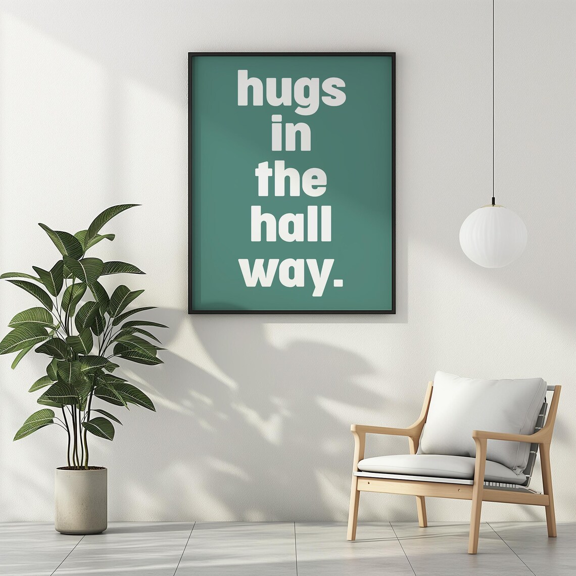 Hugs in the Hallway Minimalist Green Entryway Typography Quote Poster - Image 3