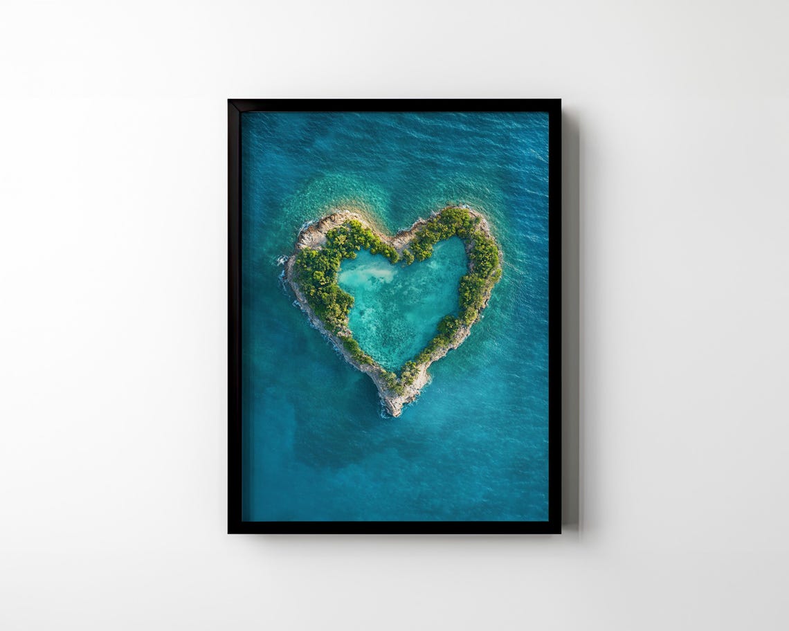 Heart Island Lagoon Aerial View Tropical Turquoise Water Poster - Image 2