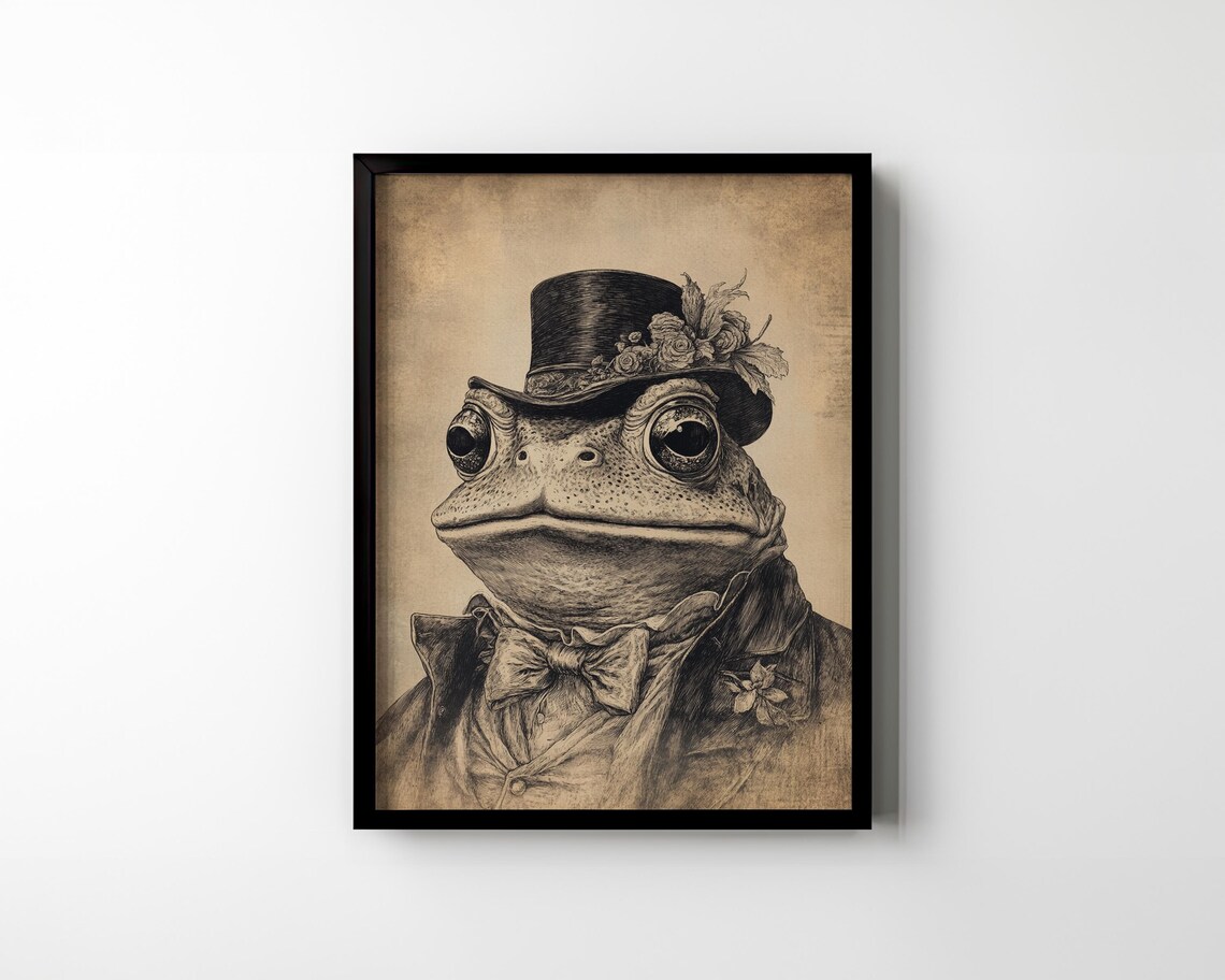 Toad in Top Hat and Bow Tie Sepia Engraving Portrait Vintage Poster - Image 2