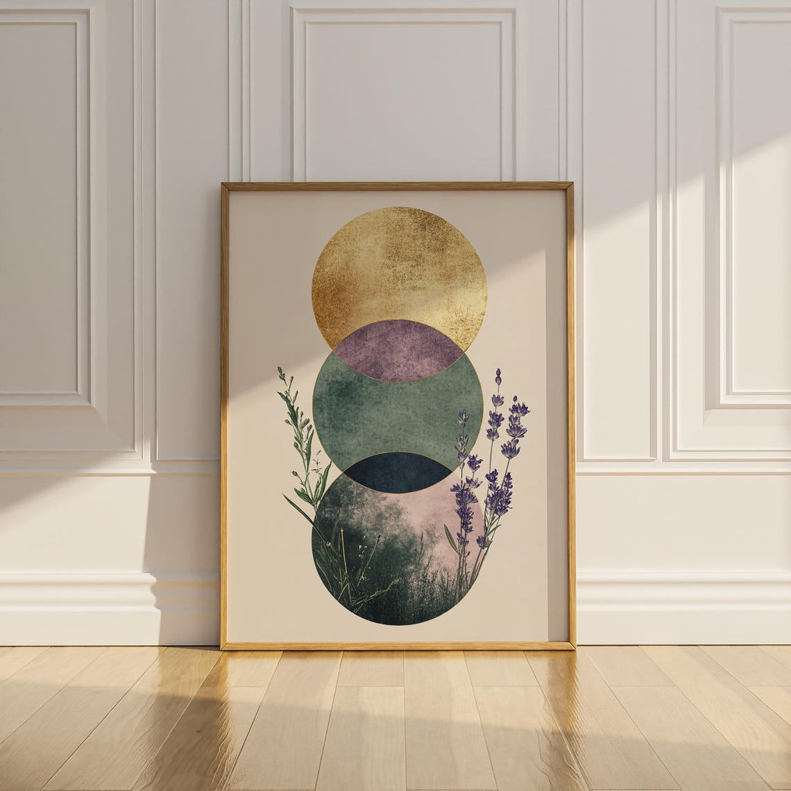 Lavender and Golden Moon Phases Botanical Minimalist Abstract Poster - Image 2