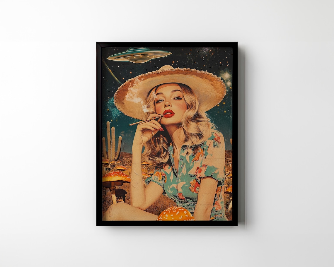 Psychedelic Vintage Cowgirl Mushrooms Western Poster - Image 2