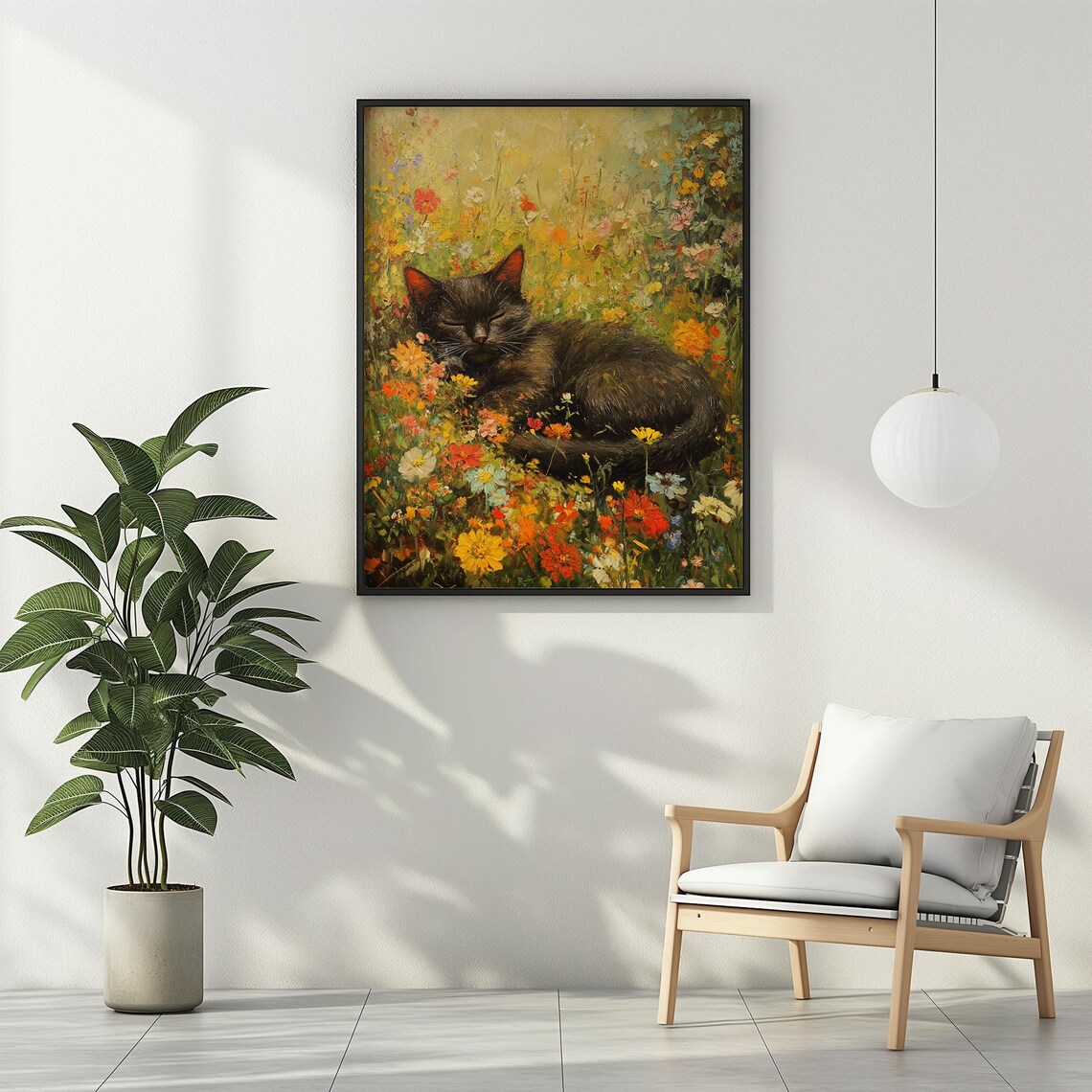 Black Cat Sleeping in Wildflowers, Vintage Poster - Image 2