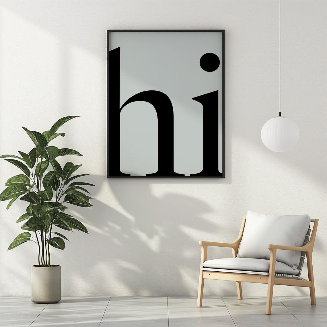 Minimalist Giant Hi Typography Black on Grey Modern Art Poster - Image 3