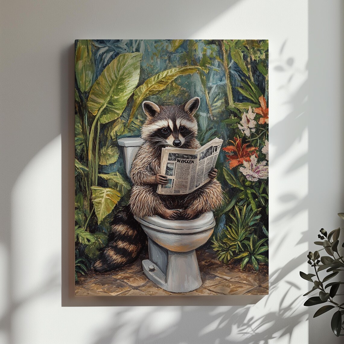 Raccoon Bathroom Wall Decor, Funny Animal Art Print