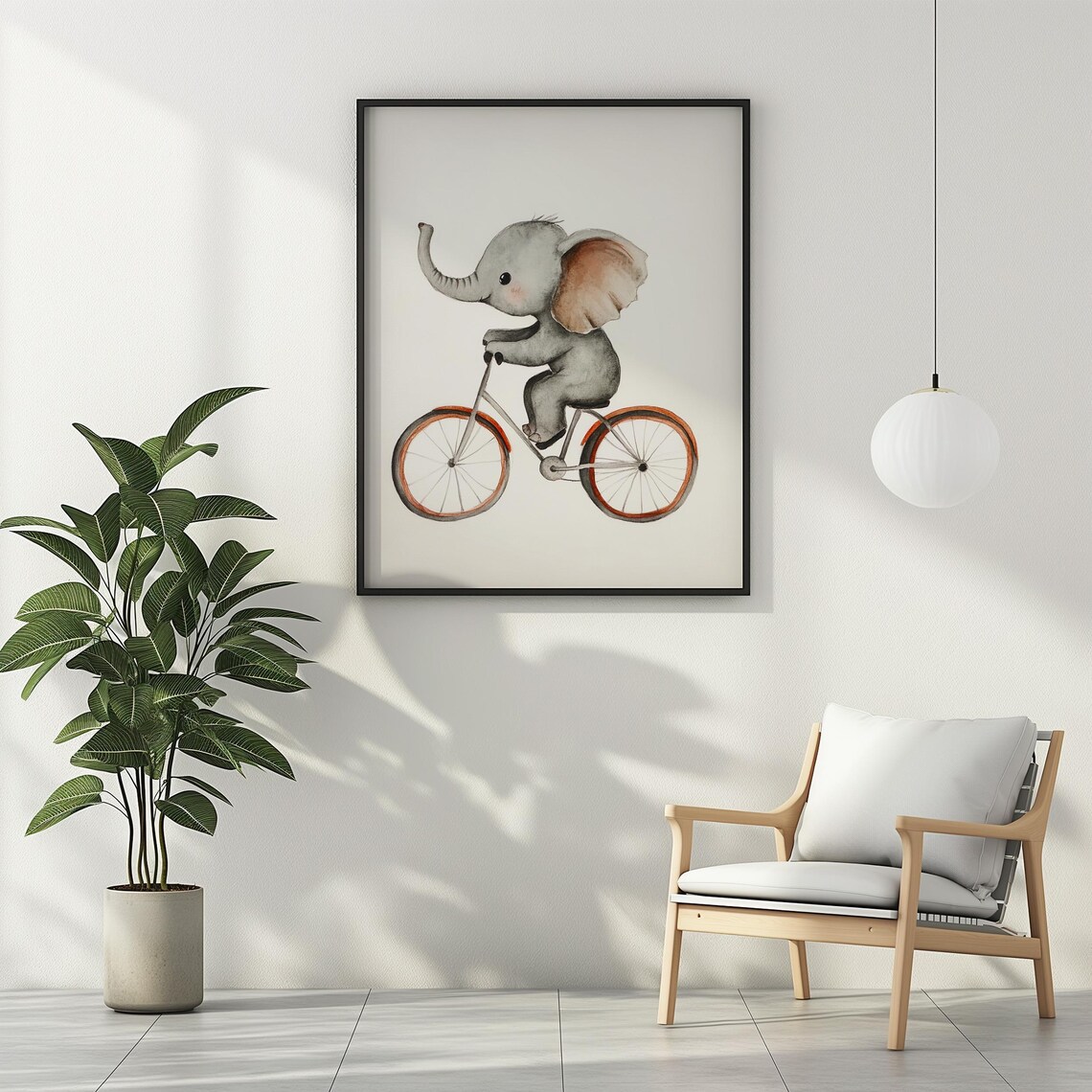 Baby Elephant Riding Bicycle Watercolor Safari Kids Room Art Poster - Image 2