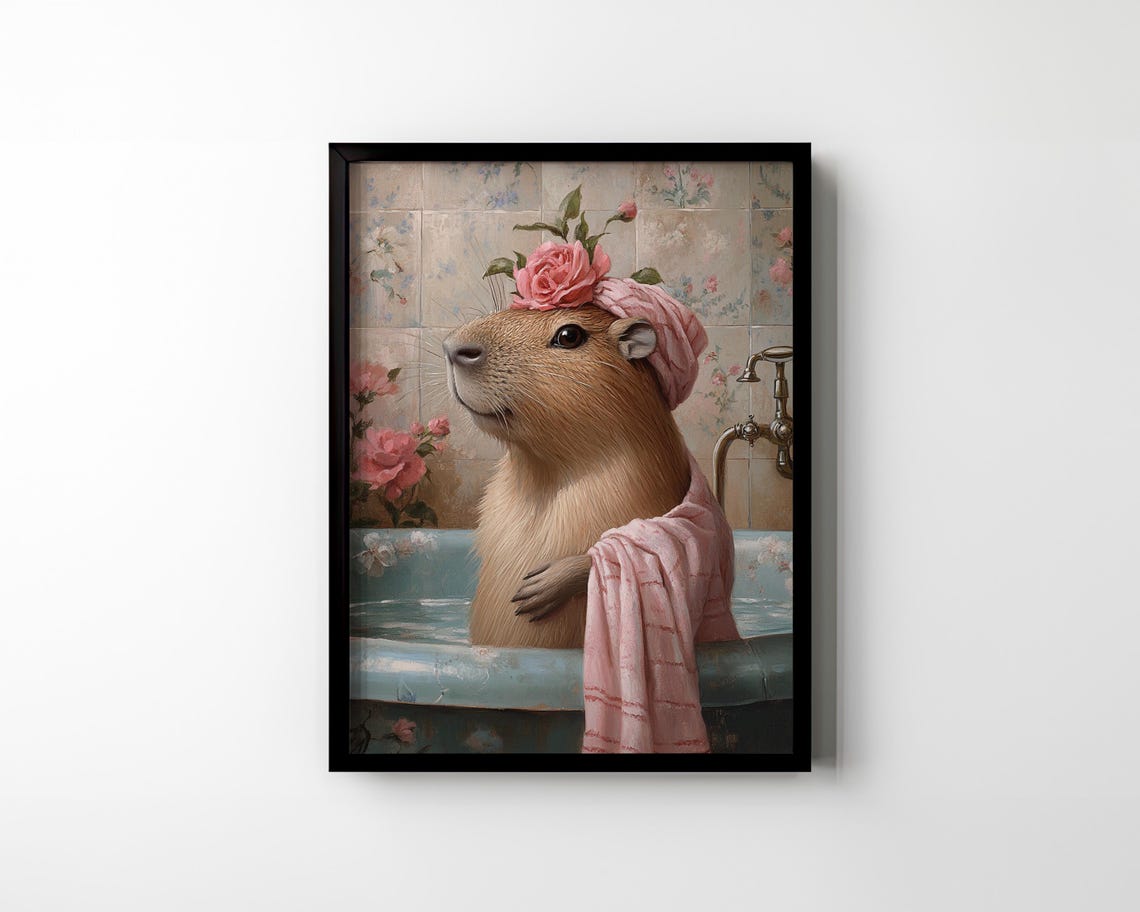 Capybara in a Bathtub with a Rose Spa Day Funny Animal Poster - Image 2