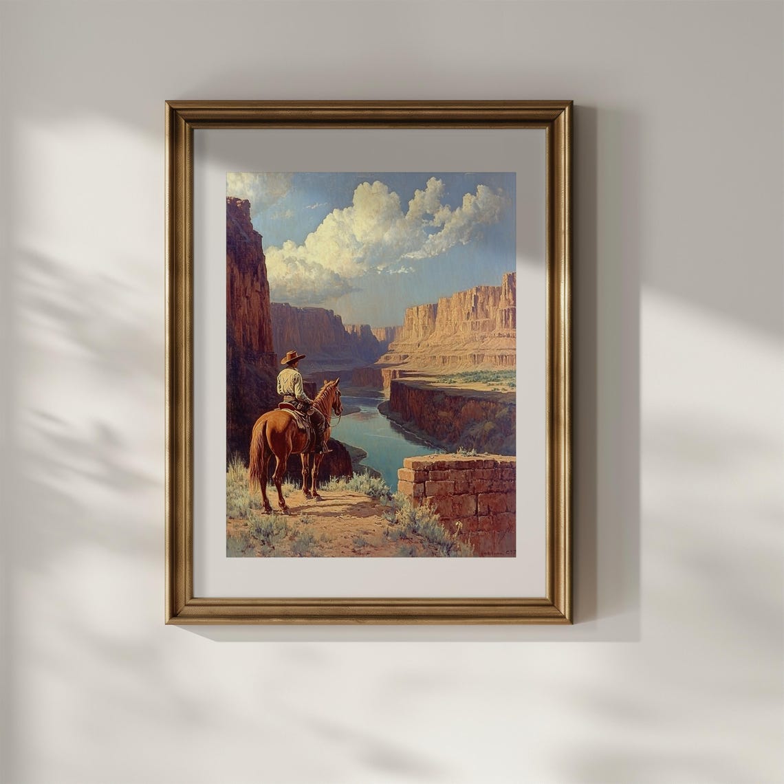 Cowboy Overlooking Desert Canyon River Grand Western Landscape Poster - Image 2